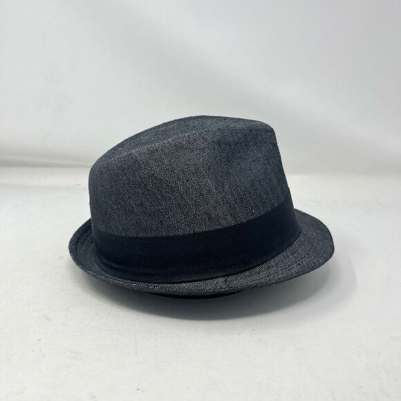 Stetson Fedora Hat Herringbone Pattern Ribboned Charcoal Gray Mens Small/Medium - Picture 4 of 7